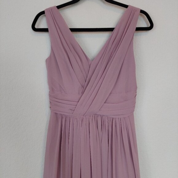 Dessy Collection Sleeveless Draped Chiffon Maxi Dress Front Slit Size 4 - Picture 3 of 13